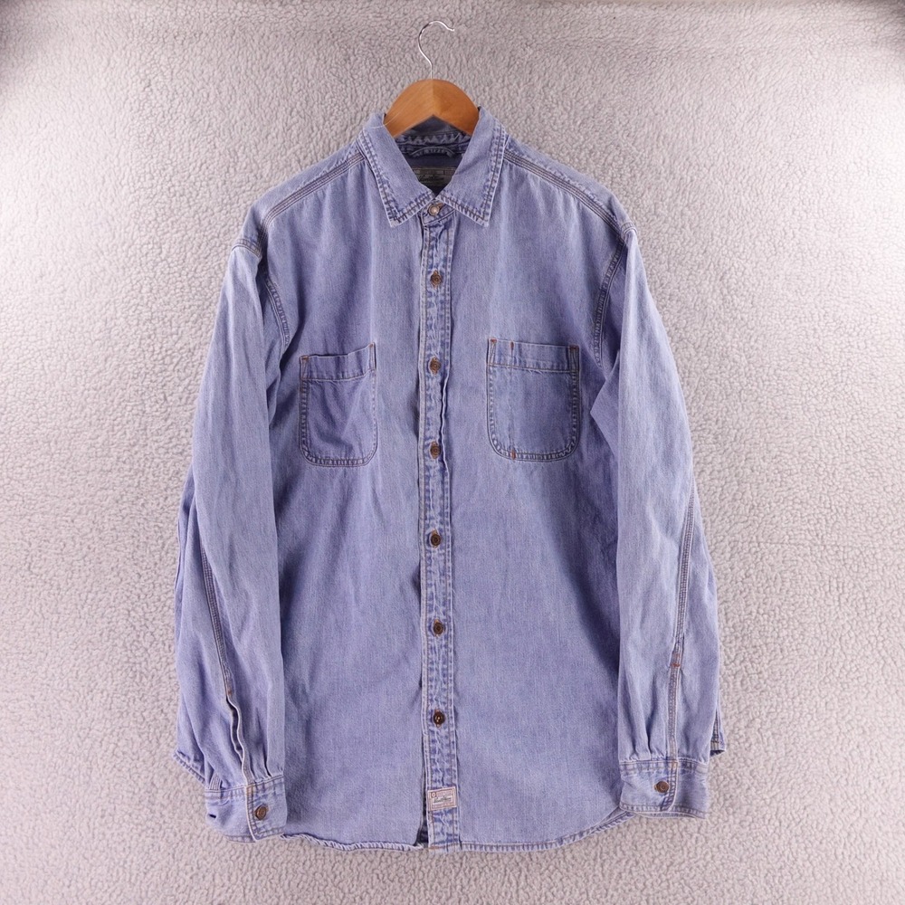 Levi Strauss Signature Mens XLT Blue Denim Long Sleeve Button Down‎ Shirt